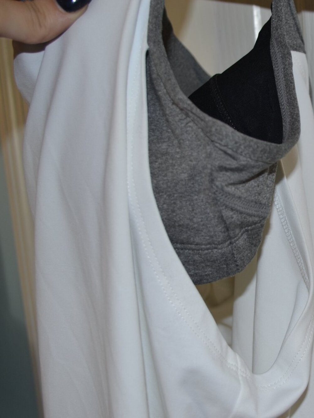 Fabletics “Norwalk” White and Grey Layered Racerback Tank with Built-In Bra - Picture 7 of 11